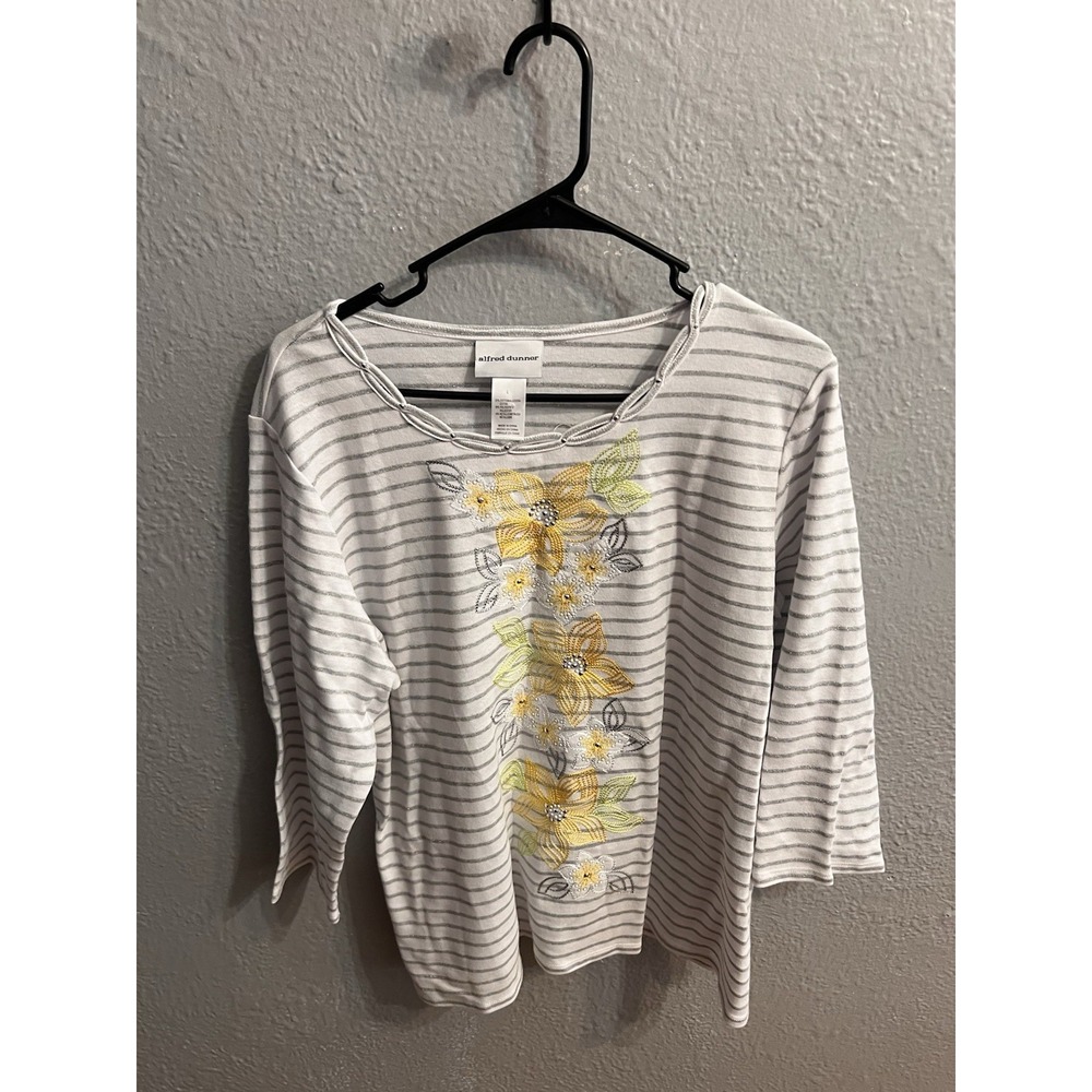 Alfred Dunner Top Women's Striped 3/4 Sleeve Size Large